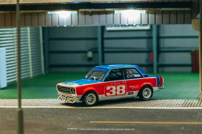 Tarmac Works 1:64 Datsun 510 SCCA National Championship 1973 Red and Blue#38 Diecast Model Car