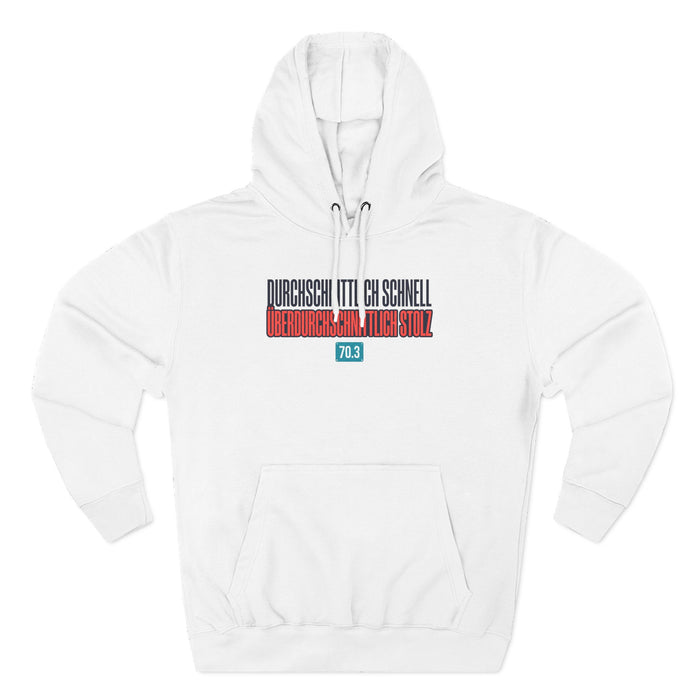 Three-Panel Fleece Hoodie — Minimal Tri-Stripe Typography Hoodie ("Durchsichtig schnell")
