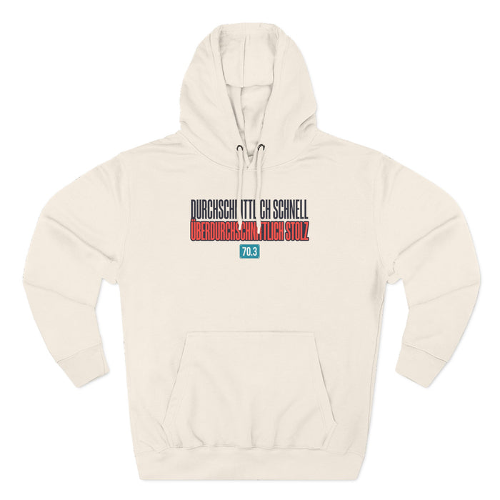 Three-Panel Fleece Hoodie — Minimal Tri-Stripe Typography Hoodie ("Durchsichtig schnell")