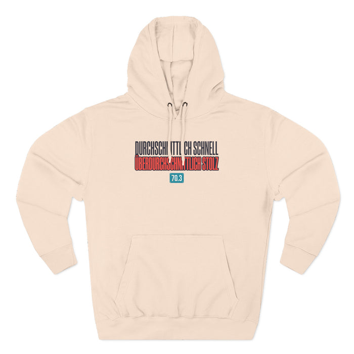 Three-Panel Fleece Hoodie — Minimal Tri-Stripe Typography Hoodie ("Durchsichtig schnell")
