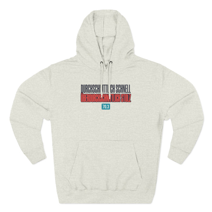 Three-Panel Fleece Hoodie — Minimal Tri-Stripe Typography Hoodie ("Durchsichtig schnell")