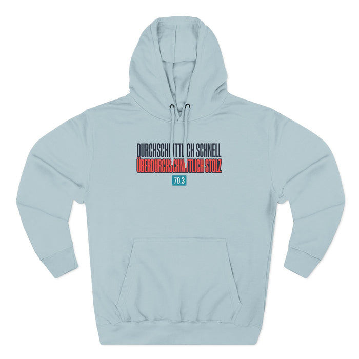 Three-Panel Fleece Hoodie — Minimal Tri-Stripe Typography Hoodie ("Durchsichtig schnell")