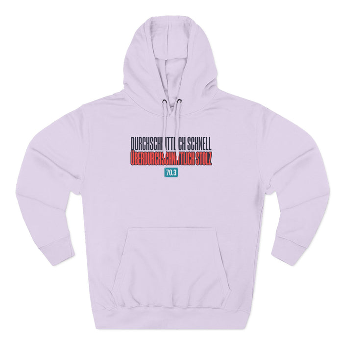 Three-Panel Fleece Hoodie — Minimal Tri-Stripe Typography Hoodie ("Durchsichtig schnell")