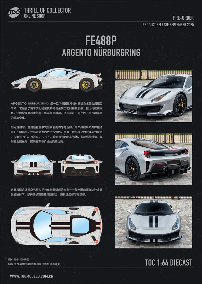 TOC 1:64 FE488P H.K .PURPLE NERO ARGENTO NURBURGRING BLU TOUR DE FRANCE Diecast Model Car
