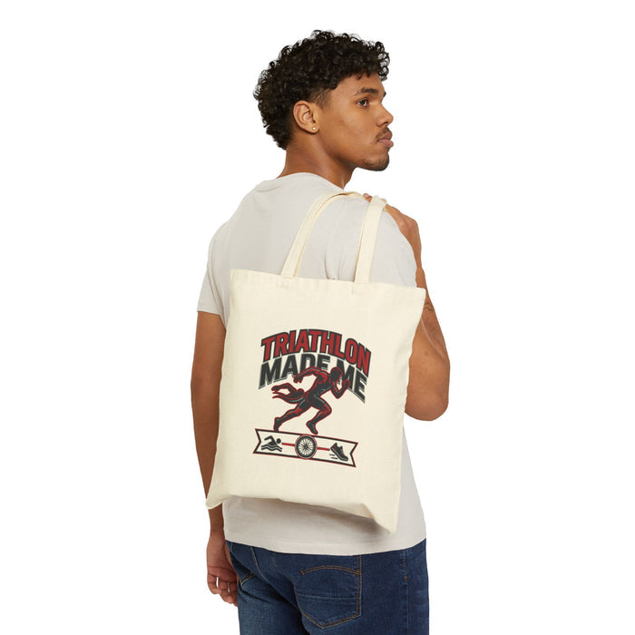 Tote Bag — "Triathlon Made Me" Canvas Tote for Runners, Cyclists & Swimmers