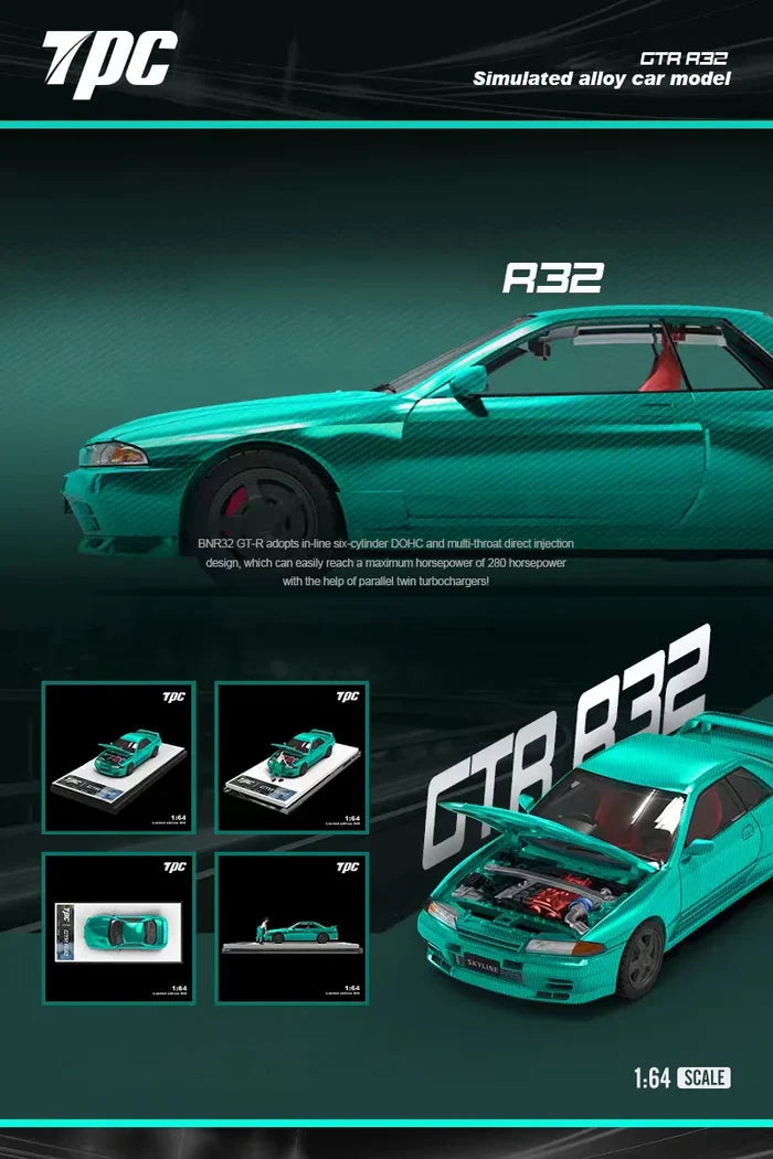 TPC 1:64 GTR R32 Green carbon fiber limited499 Diecast Model Car