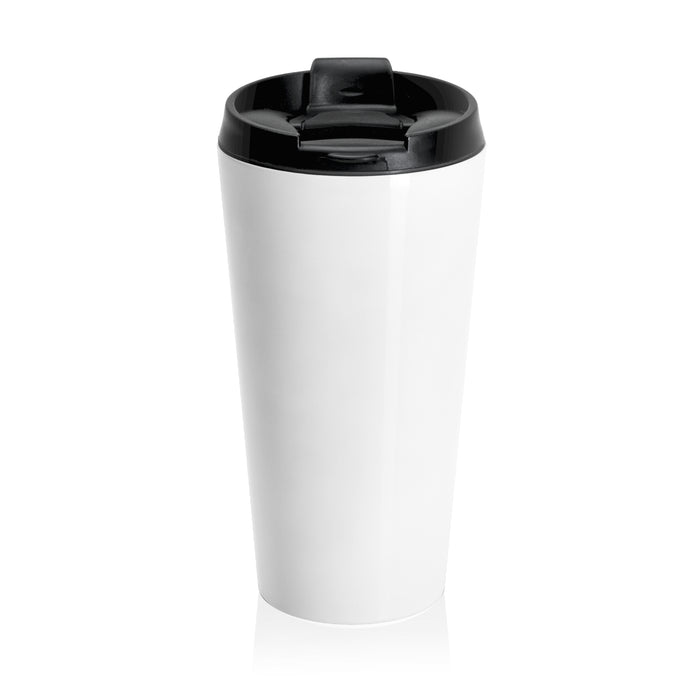 Travel Mug — "Powered by Coffee and Finish Lines" Runner Stainless Steel Tumbler