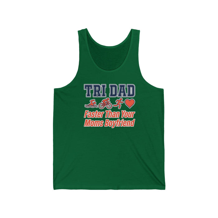 Tri Dad Tank Top — "Faster Than Your Mom’s Boyfriend" Triathlon Funny Dad Shirt