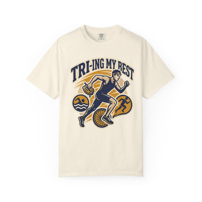 Tri-ing My Best Triathlon T-Shirt — Funny Triathlete Running, Cycling & Swimming Tee