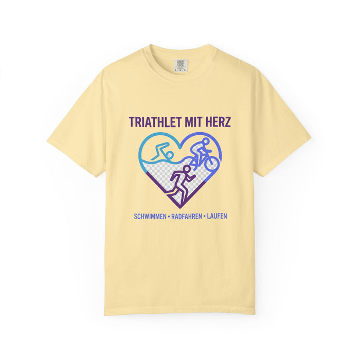 Triathlet mit Herz Bella+Canvas Unisex Tee — Swim Bike Run German Tr