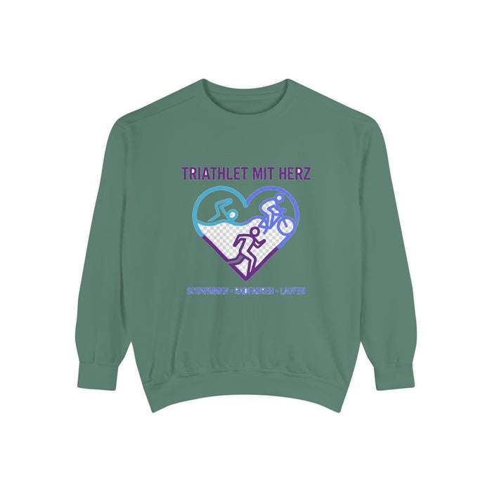 Triathlet mit Herz Crewneck Sweatshirt — Swim Bike Run German Triath