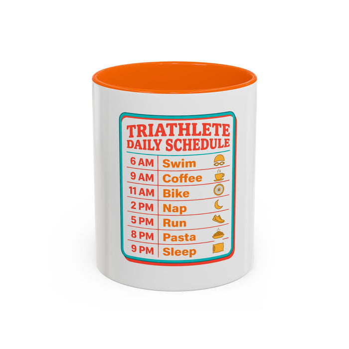 Triathlete Daily Schedule Accent Coffee Mug – Swim, Coffee, Bike, Run Routine