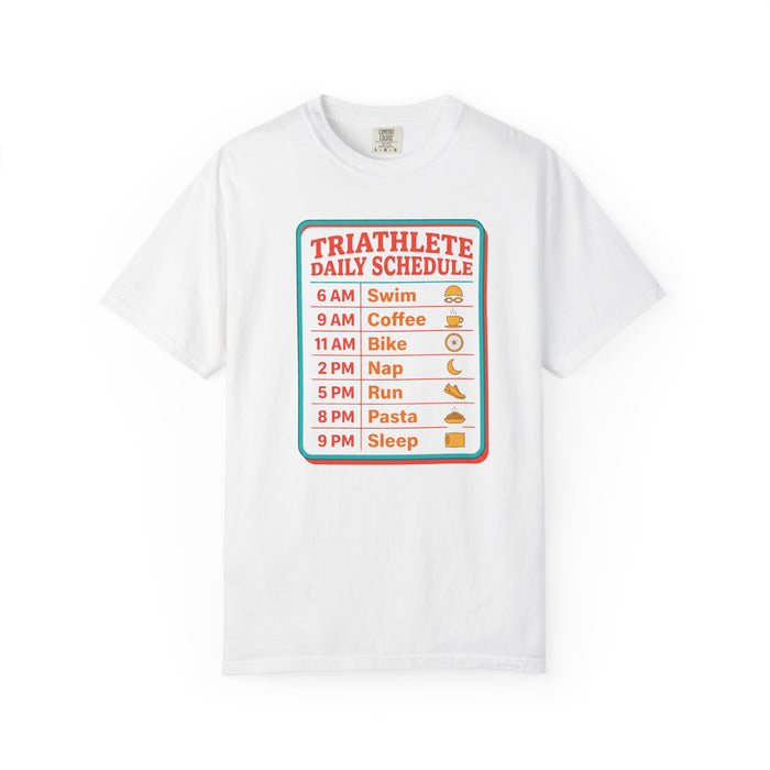 Triathlete Daily Schedule T-Shirt — Swim, Bike, Run Graphic Tee
