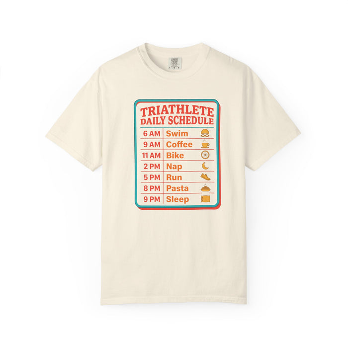Triathlete Daily Schedule T-Shirt — Swim, Bike, Run Graphic Tee