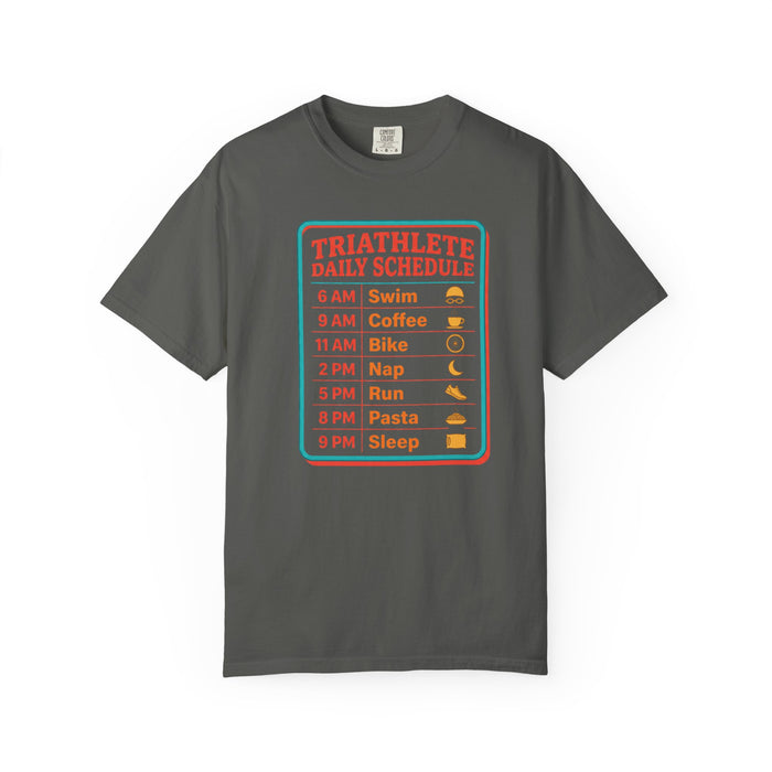 Triathlete Daily Schedule T-Shirt — Swim, Bike, Run Graphic Tee