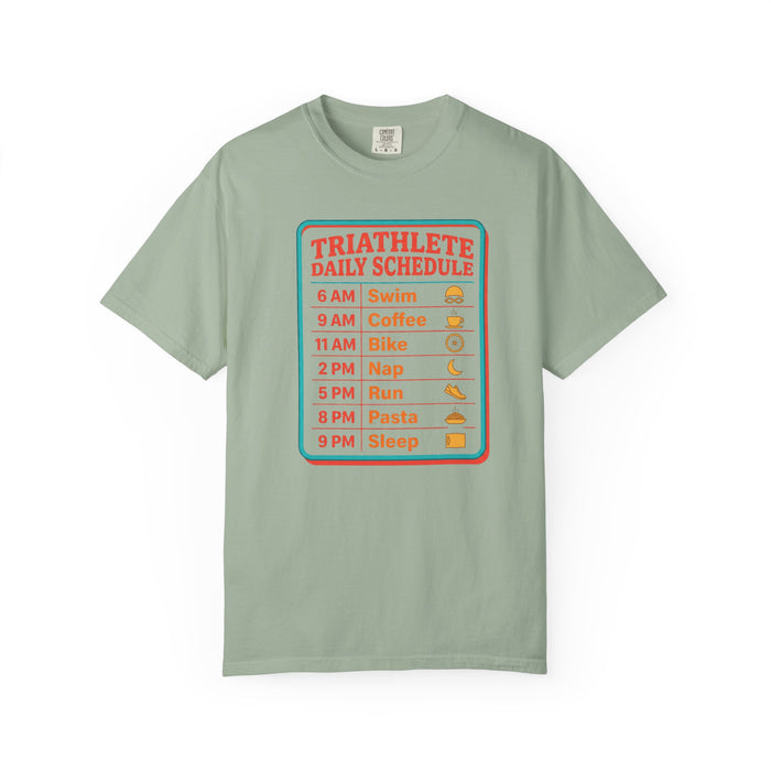 Triathlete Daily Schedule T-Shirt — Swim, Bike, Run Graphic Tee