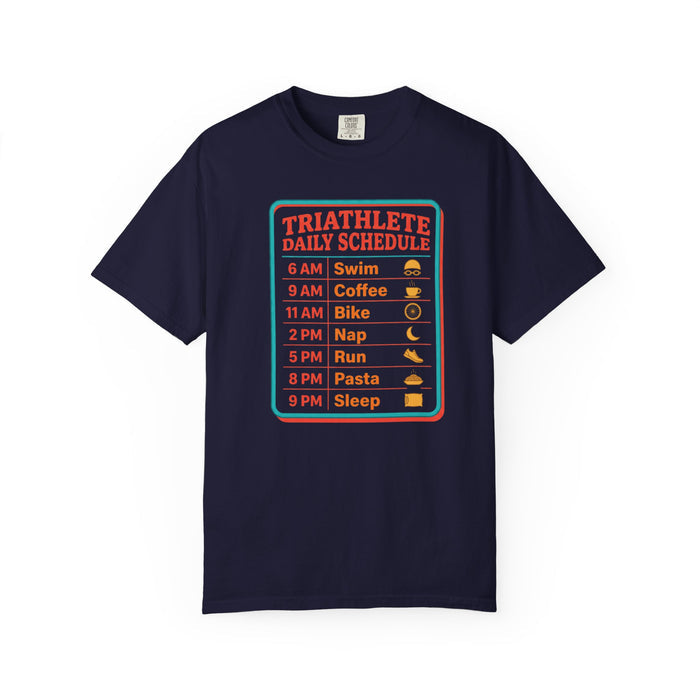 Triathlete Daily Schedule T-Shirt — Swim, Bike, Run Graphic Tee