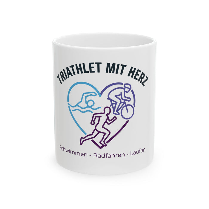 Triathlete Mug — "Triathlet mit Herz" Ceramic Coffee Cup (Swimming •