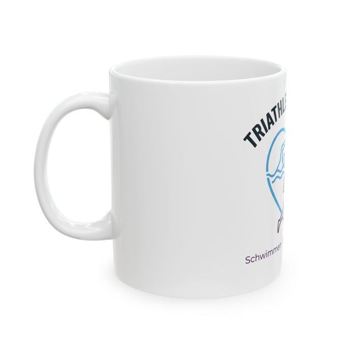Triathlete Mug — "Triathlet mit Herz" Ceramic Coffee Cup (Swimming •