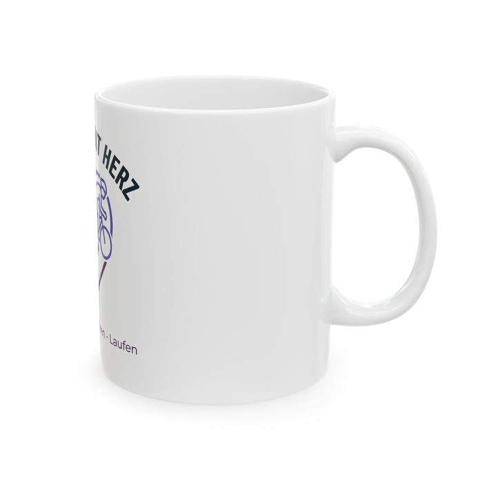 Triathlete Mug — "Triathlet mit Herz" Ceramic Coffee Cup (Swimming •