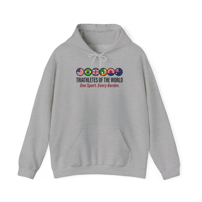 Triathletes of the World Hoodie — "One Sport. Every Border." International Flags Design