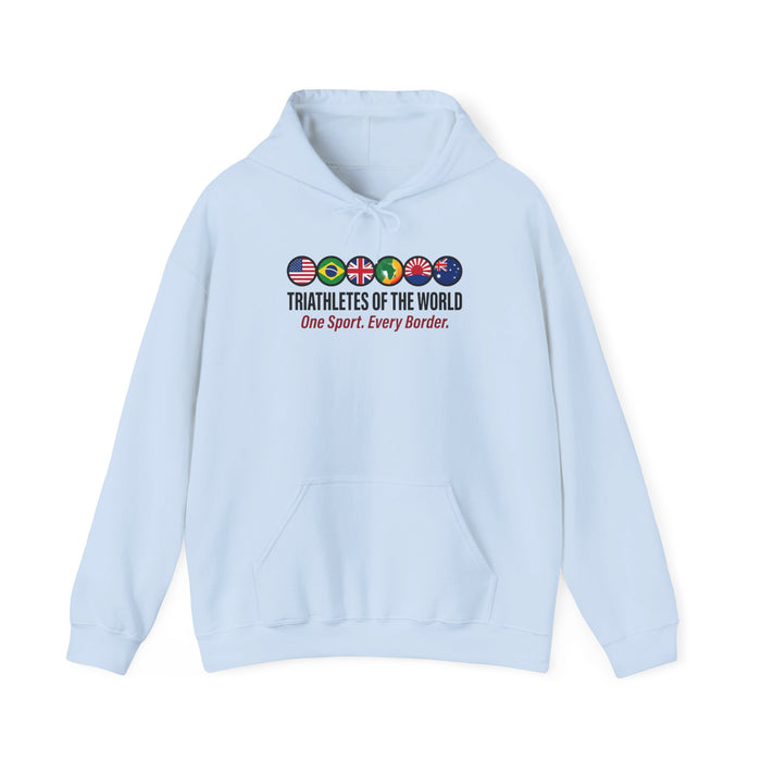 Triathletes of the World Hoodie — "One Sport. Every Border." International Flags Design