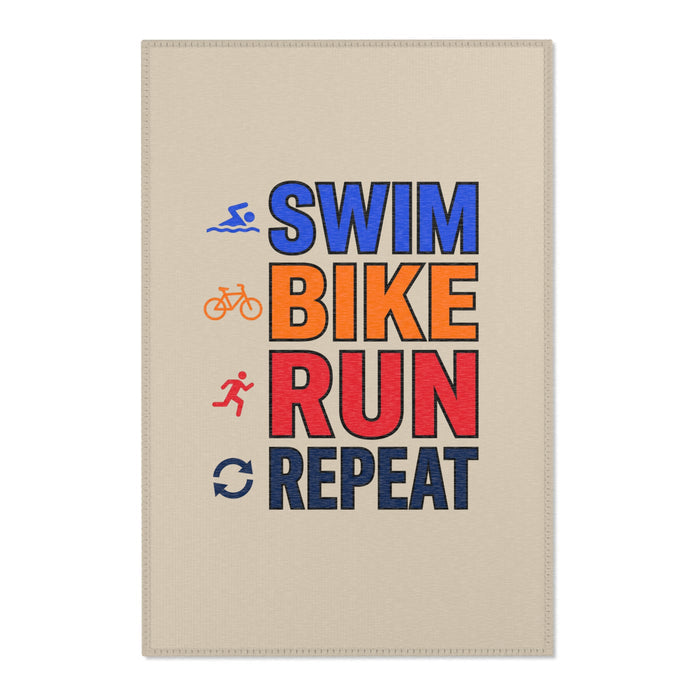 Triathlon Area Rug - 'Swim Bike Run Repeat' Motivational Sports Rug