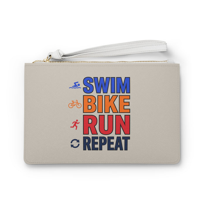 Triathlon Clutch Bag — "Swim Bike Run Repeat" Wristlet