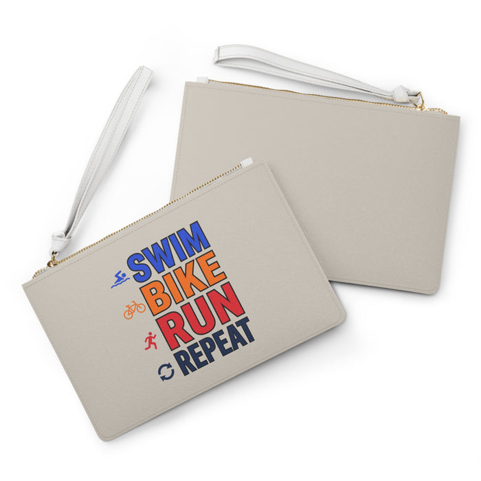Triathlon Clutch Bag — "Swim Bike Run Repeat" Wristlet