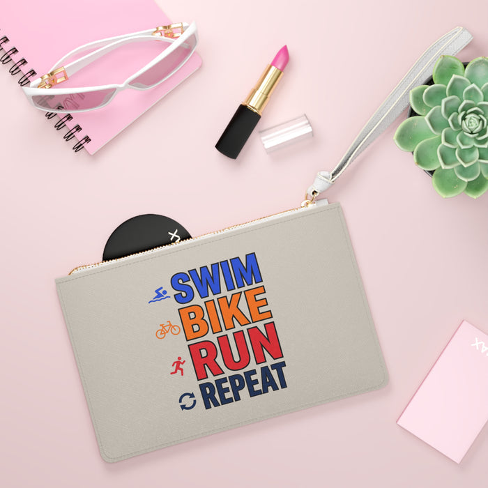 Triathlon Clutch Bag — "Swim Bike Run Repeat" Wristlet