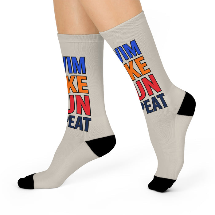 Triathlon Crew Socks - "Swim Bike Run Repeat" Cushioned Athletic Socks