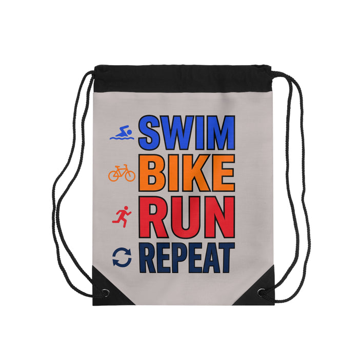Triathlon Drawstring Bag - "Swim Bike Run Repeat" Gym Sack for Athle