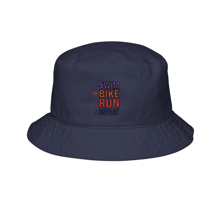 Triathlon Embroidered Bucket Hat — "Swim Bike Run Repeat"