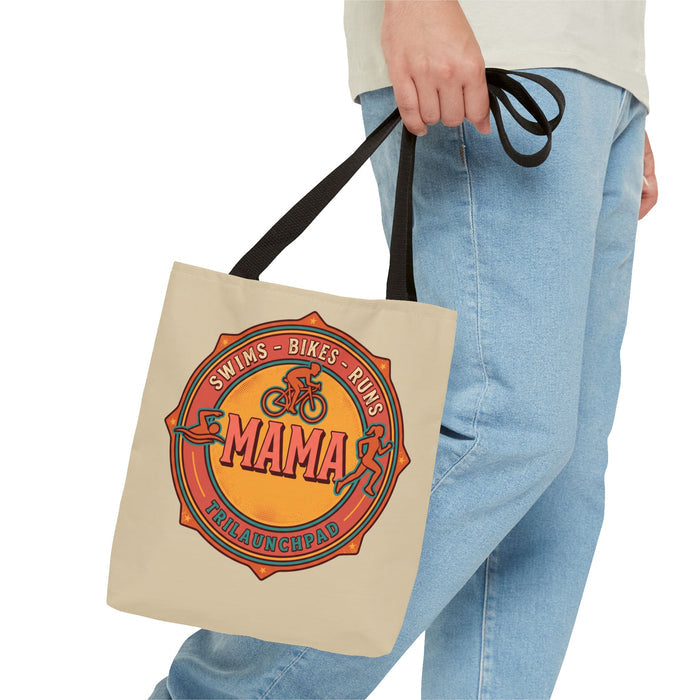 Triathlon Mama Tote Bag — Swims Bikes Runs Graphic Beach & Gym Tote