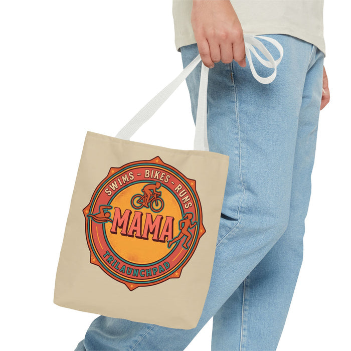 Triathlon Mama Tote Bag — Swims Bikes Runs Graphic Beach & Gym Tote