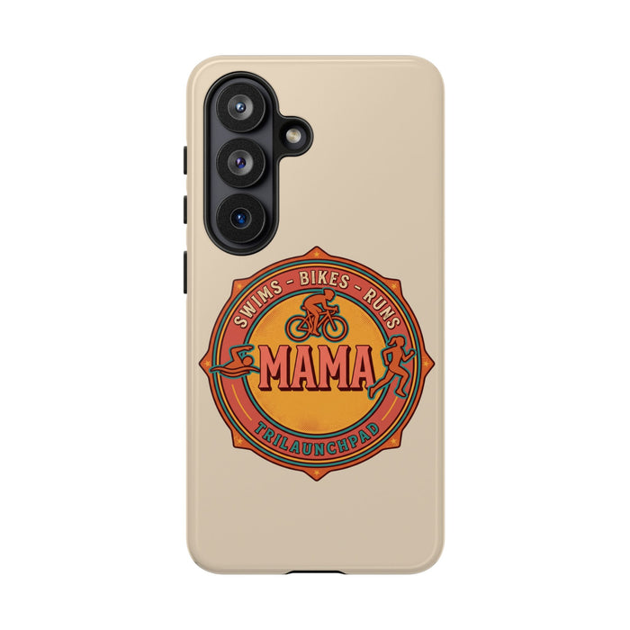 Triathlon Mama Tough Phone Case — Swims • Bikes • Runs Retro Design