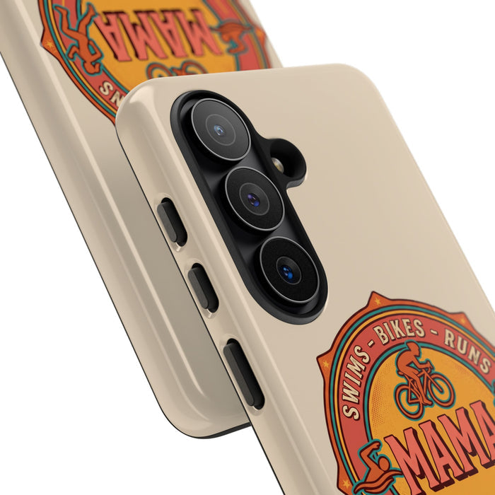 Triathlon Mama Tough Phone Case — Swims • Bikes • Runs Retro Design