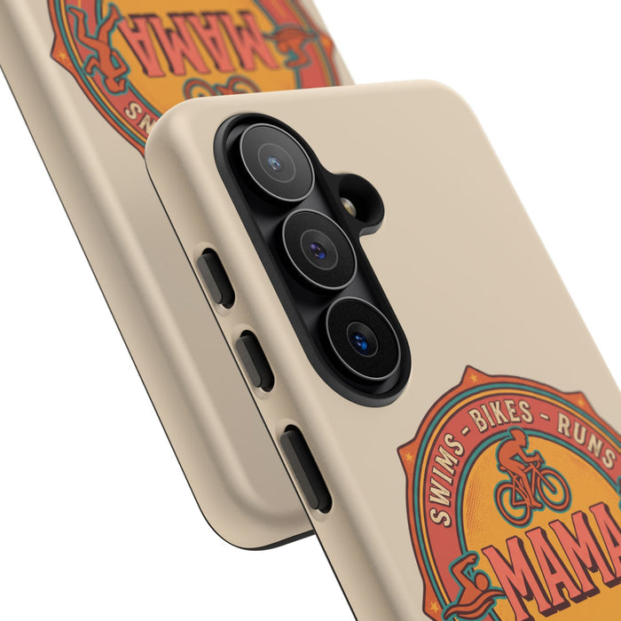 Triathlon Mama Tough Phone Case — Swims • Bikes • Runs Retro Design