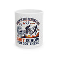 Triathlon Motivational Mug — "Pain Is The Destination, Grit Is How You Got There" Ceramic Coffee Cup (11oz/15oz)