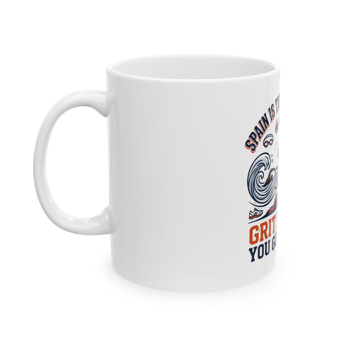 Triathlon Motivational Mug — "Pain Is The Destination, Grit Is How You Got There" Ceramic Coffee Cup (11oz/15oz)