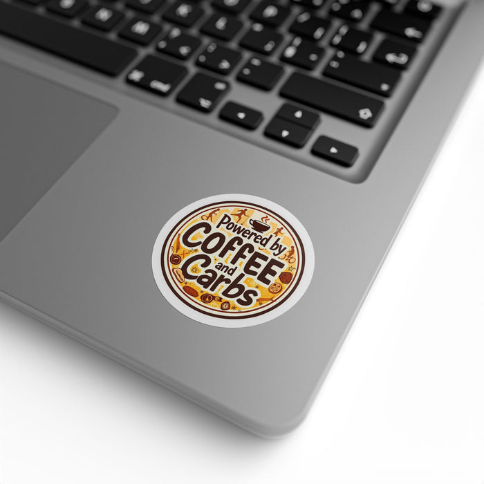 Triathlon Round Stickers "Powered by Coffee & Carbs" - Paper products - size chart