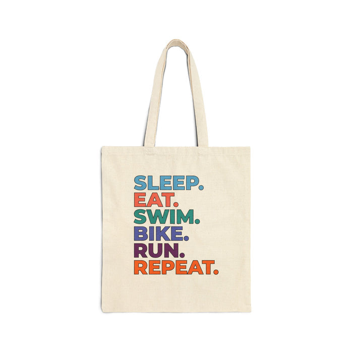 Triathlon Routine Canvas Tote — "Sleep. Eat. Swim. Bike. Run. Repeat."