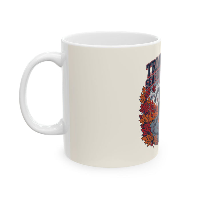 Triathlon Season Is Calling Ceramic Mug – Autumn Runner & Bike Coffee Cup (11oz/15oz)