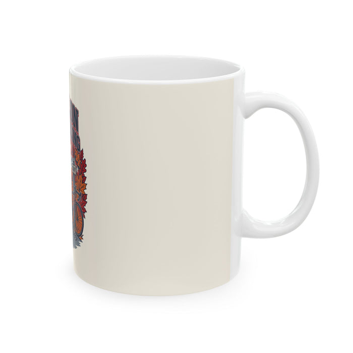 Triathlon Season Is Calling Ceramic Mug – Autumn Runner & Bike Coffee Cup (11oz/15oz)