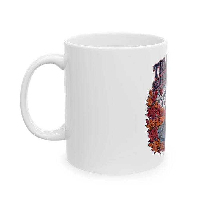 Triathlon Season Is Calling Ceramic Mug — Triathlete Bike & Run Autumn Coffee Cup (11oz/15oz)