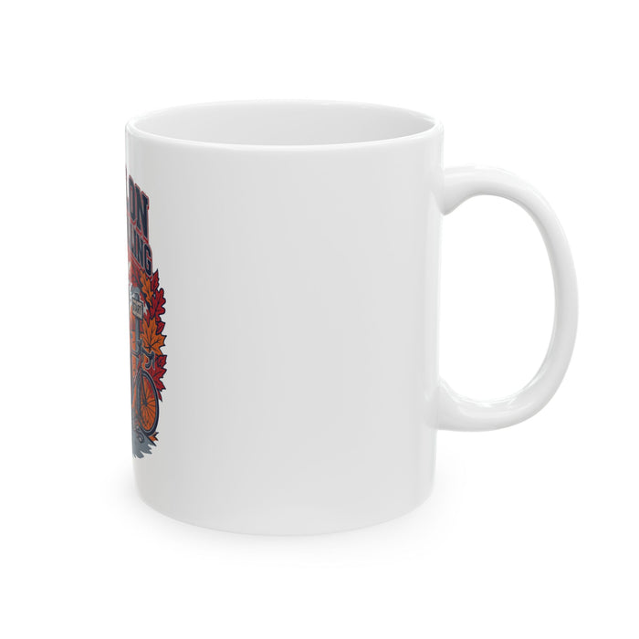 Triathlon Season Is Calling Ceramic Mug — Triathlete Bike & Run Autumn Coffee Cup (11oz/15oz)