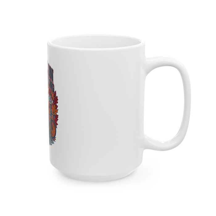 Triathlon Season Is Calling Ceramic Mug — Triathlete Bike & Run Autumn Coffee Cup (11oz/15oz)
