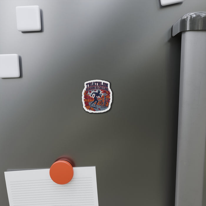 Triathlon Season Is Calling Die-Cut Magnet — Autumn Running & Cycling Design