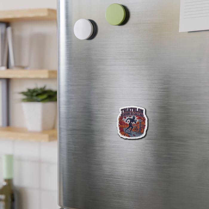 Triathlon Season Is Calling Die-Cut Magnet — Autumn Running & Cycling Design