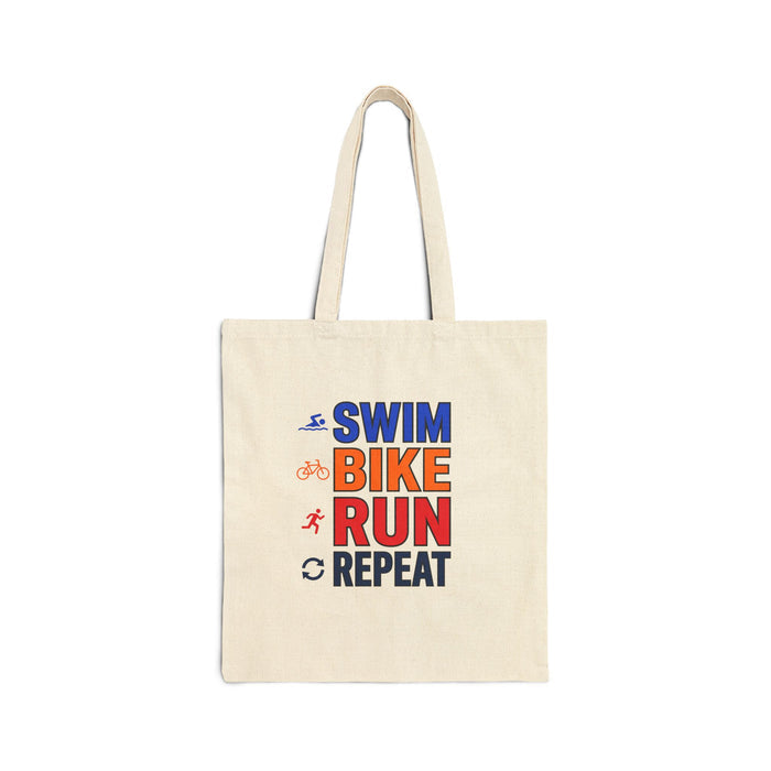 Triathlon Tote Bag — "Swim Bike Run Repeat" Canvas Tote